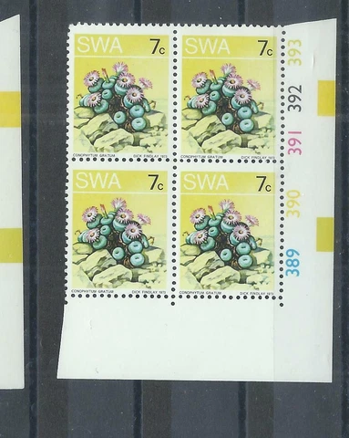 South West Africa stamps   1973 7c Succulent Control block of 4 MNH.  (H971) Cover