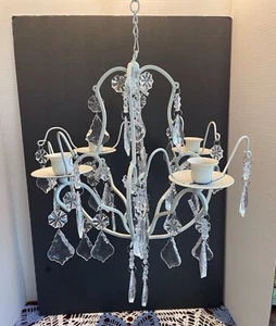 Chandelier Holds 4 Candles Cream Colored Approx 11” Across NOT ELECTRIC (SH) - Picture 1 of 4
