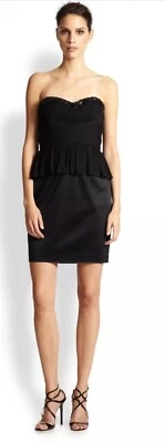 AIDAN MATTOX ~ женщин черный шелк без бретелек Sweetheart пеплум платье размер 6 - Изображение 1 из 4