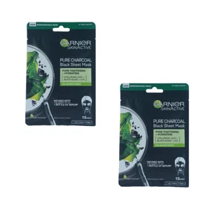 2 x Garnier Skinactive Pure Charcoal & Algae Black Sheet Mask - FREE SHIPPING - Picture 1 of 2