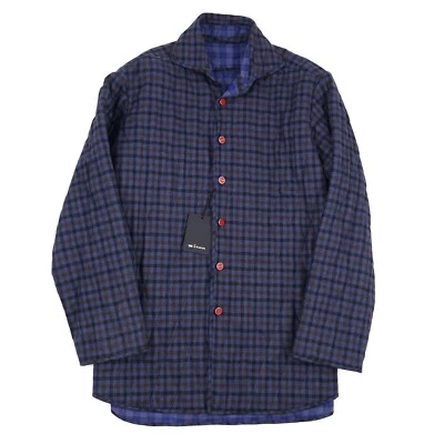 Kiton Blue Check Cashmere Shirt-Jacket with Diamond Quilted Stitching L NWT - Image 1 of 4