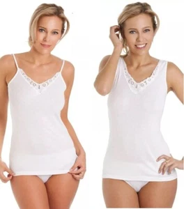 La Marquise - Ladies 100% COTTON Sleeveless/Camisoles Vest V-Neck with Lace - Picture 1 of 6