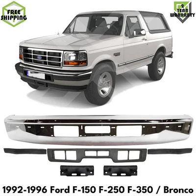 Front Bumper Chrome & Bumper Brackets Kit For 1992-1996 Ford F-150 F-250 F-350 Foto 1 de 4
