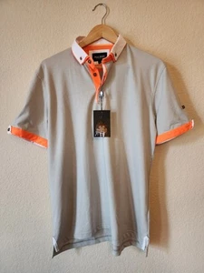 Maceoo Short Sleeve Polo Mozart Grey Orange Slim Fit Shirt Mens Sz 4 Large - Picture 1 of 6
