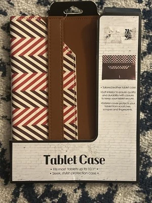 Leather Tablet Case 10.1 in Tailored Protective Envelope Carrier Brown Chevron - Image 1 of 4