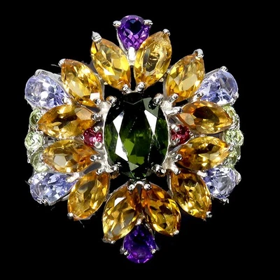 925 Sterling Silver Ring Oval Chrome Diopside Citrine Gemstone Jewelry Size 7 - Image 1 of 4