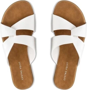 CentroPoint Women's Flat Open Toe Slip On Cross Strap Sandals - White - 8.5 - Picture 1 of 5