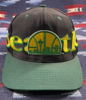 Seattle SuperSonics Vintage 90s Big Logo 7 Hat Snapback Cap Sonics Kemp Payton - Image 1 of 4