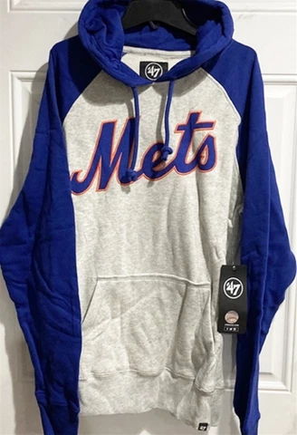 New York Mets MLB '47 Embroidered Raglan Gray Hoodie Pullover Men's Large L Cover