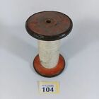 Vintage Wooden Bobbin 13.5cm tall Metal rim with thread Industrial Rustic 104