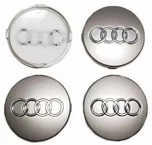 4 TAPPI COPRIMOZZO Per AUDI A1 A3 A4 A5 A6 Q5 CERCHI STEMMA BORCHIE 60mm Grigio - Bild 1 von 5