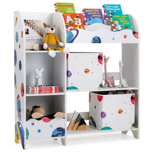 Kids Toy and Book Organizer Children Wooden Storage Cabinet w/ Storage Bins - Picture 1 of 10