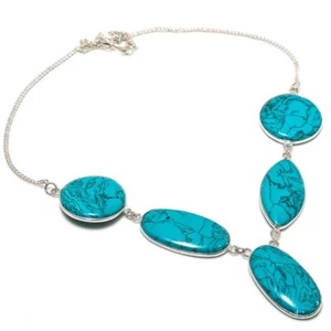 Santa Rosa Turquoise Gemstone 925 Sterling Silver Necklace 18" l132 - Imagen 1 de 6