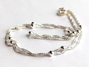 ! IBB Italy 925 Sterling Silver Twisted Link Stationary Ball Bead Necklace 18” - Picture 1 of 6