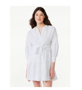Free Assembly Womens Striped Button Mini Shirt Dress Blue White Size Small - Picture 1 of 7