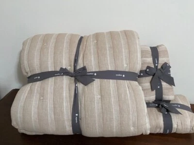 West Elm F/Queen Quilt & 1 King Sham and 1 Standard Sham, Tan and Cream - Image 1 of 2