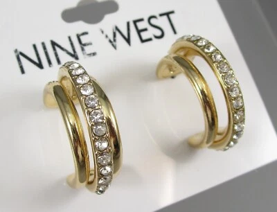 Nuevos Pendientes NINE WEST Tono Dorado Aro Estrás Transparente Poste Pierced 56M Foto 1 de 4