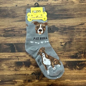 NWT Foozys Pit Bull Print Dog Gray Crew Socks Women's One Size - Picture 1 of 2
