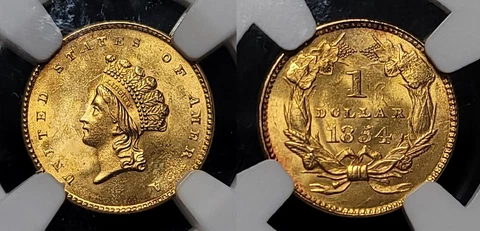 1854 Type 2 Gold Dollar $1 NGC MS 64+ CAC Cover