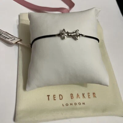 $45 Ted Baker Jet Negro Cordón Tono Plata Pequeño Geo Arco Brazalete a294 Foto 1 de 4