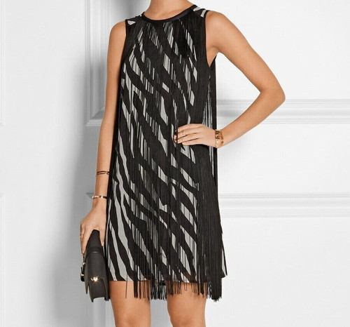 Abito corto con frange Michael Kors Ghanzi zebra taglia L $195 *115