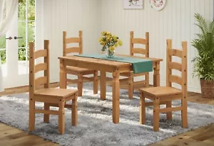 Corona Dining Table and 4 Chairs Set 4' Mexican Solid Pine by Mercers Furniture® - Picture 1 of 5