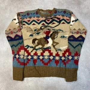 Ralph Lauren Pullover Herren Large Western Wolle Handstrick Cowboy Sweater, Braun - Bild 1 von 10