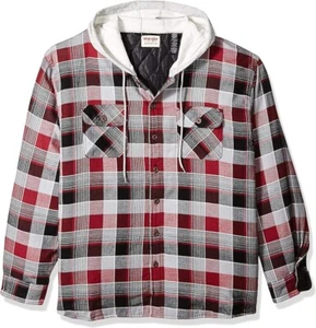 Wrangler Men's Long Sleeve Quilted Lined Flannel Shirt Jacket w/Hood X-Large - Picture 1 of 3