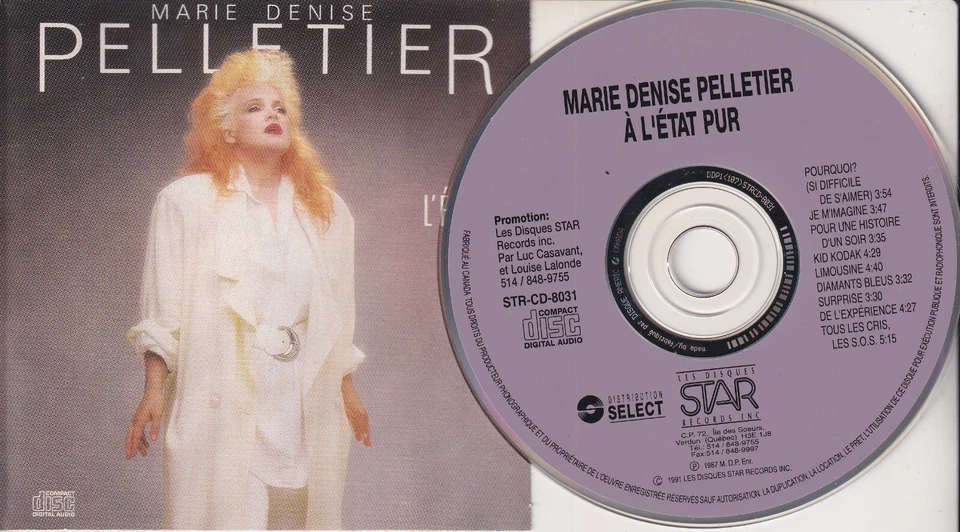 MARIE-DENISE PELLETIER A L'etat Pur (CD 1991) 1987 Album French Quebec Pop état - Image 1 of 2