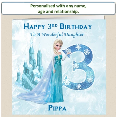Personalised Frozen Elsa Birthday Card Daughter Granddaughter Niece Sister FRZ2 - Image 1 of 4