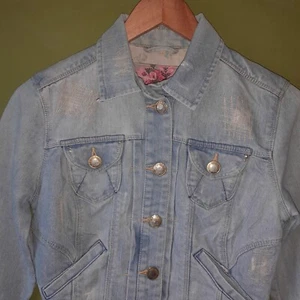 VTG New Look YesYes Faded Distressed Cropped Denim Jacket Y2K Size 6 Blue - Picture 1 of 11