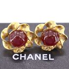 Chanel Cc Logos Spiral Circle Stone Used Earrings Gold Clip-On Vintage #Ag839 M