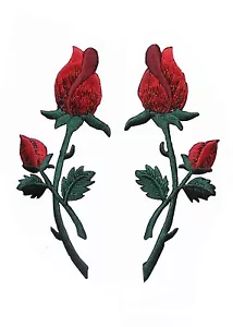 #5059 Lot 2Pcs Red Rose Embroidery Iron On Appliqué Patch / Pair - Picture 1 of 1