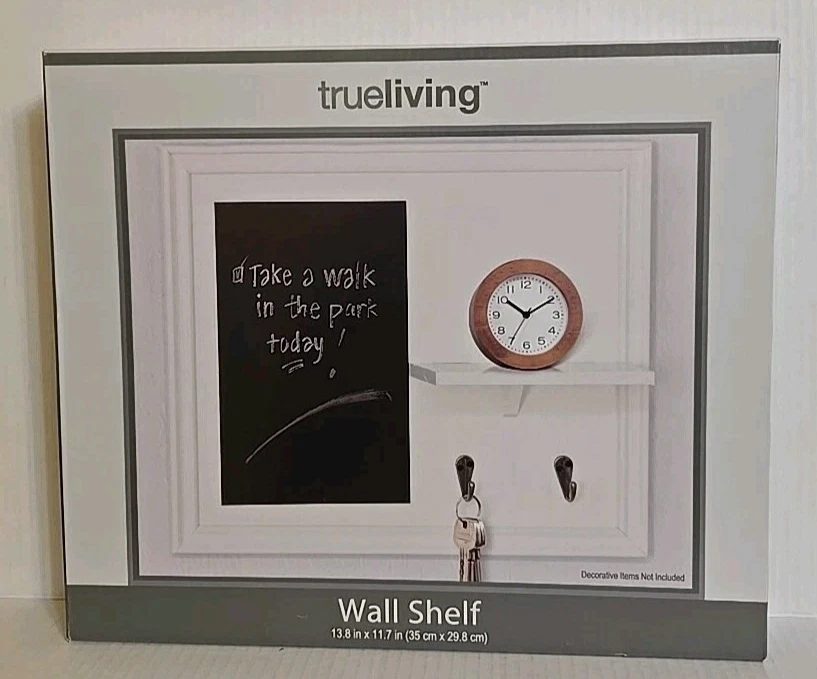 Trueliving Wall Shelf w/ Chalkboard & Key holder White 13.8" x 11.7" NEW in box - Image 1 of 3