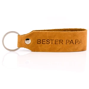 " Samui " Keychain Engraving Best Papa Tumatsch-Leder Real Leather Braun - Picture 1 of 11