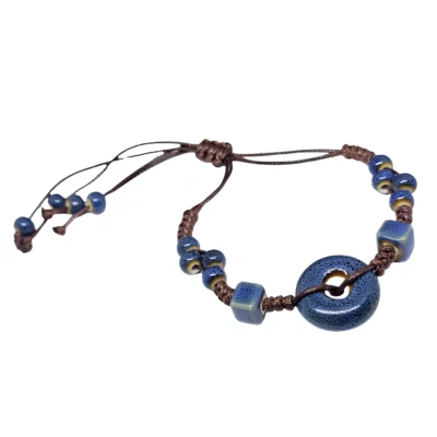 Armband Türkis & Blau Perlen Keramik Donut Ethnisch Boho Modeschmuck - Bild 1 von 4