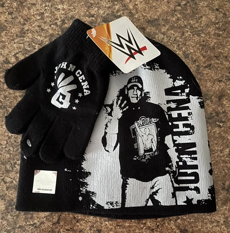 NEW! WWE JOHN CENA Hat BEANIE & Glove Set Ages Cover
