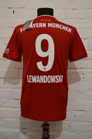 BAYERN MUNICH 2020/2021 HOME FOOTBALL SOCCER SHIRT JERSEY LEWANDOWSKI #9 SZ S Cover
