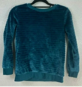 Cat & Jack Girls Size (6/6x) Long Sleeve Faux Fur Sweatshirt Teal Ribbed NWT - Picture 1 of 5
