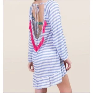 Francesca's Beaded Swim Cover Up Tassel Striped Cut Out  Women's Large - Picture 1 of 11