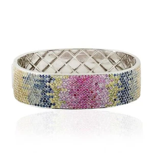8.45ct Sapphire Multicolor Wide Bangle Bracelet 925 Sterling Silver - Picture 1 of 6