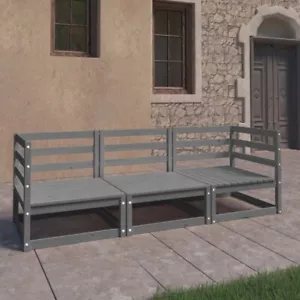 NNEVL Garden 3-Seater Sofa Grey Solid Pinewood - Picture 1 of 9