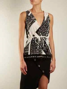 ALTUZARRA $995 Sleeveless Bandana Fringe-hem Silk Blouse - IT 40 / US Medium - Picture 1 of 10