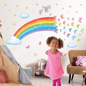 Pegatinas de pared DECOWALL SG2-2401 mariposas arco iris unicornio niños para guardería - Imagen 1 de 7