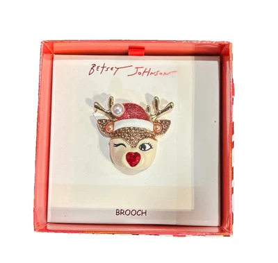 Broche prendedor Betsey Johnson guiñando un ojo reno perla vacaciones de Navidad NUEVO EN CAJA Foto 1 de 2