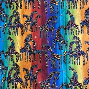 Laurel Burch Stoff Dschungellieder Giraffe Regenbogen Clothworks Baumwolle BTHY selten Rarität - Bild 1 von 9