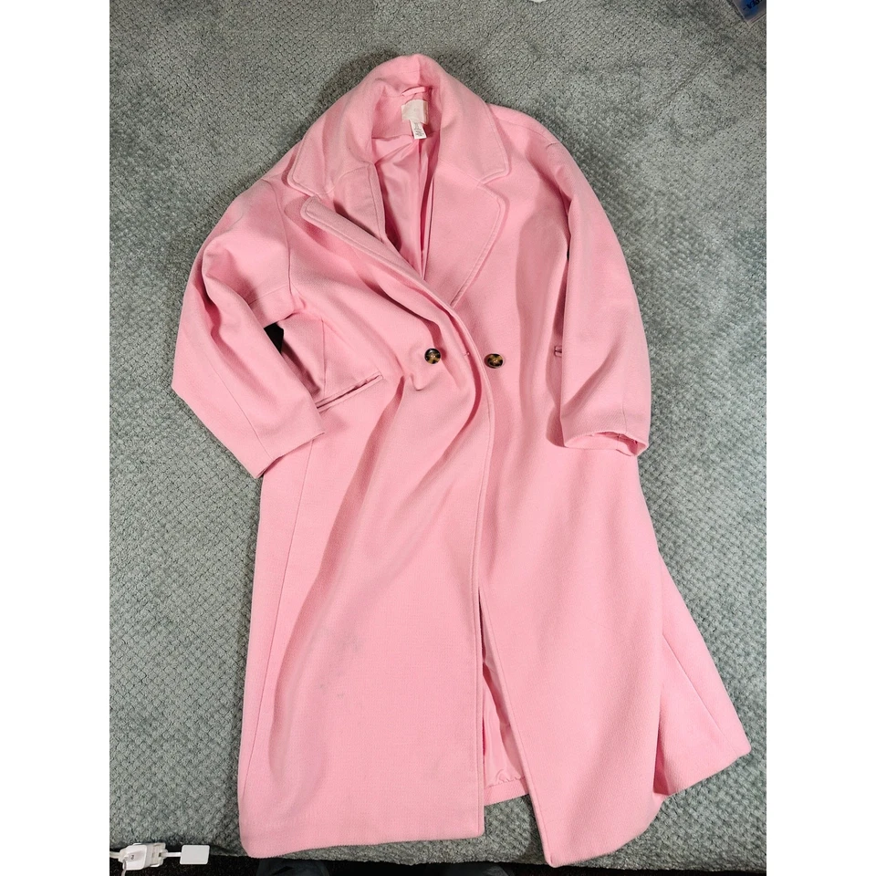 H&M Light Bubblegum Pink Warm Double Breasted Cozy Trench Coat WXL Full Length - Image 1 of 4