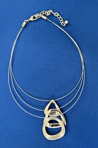 Silver Tone Multi Strand Wire Chico's Necklace With asymmetric pendants 16" - Picture 1 of 6