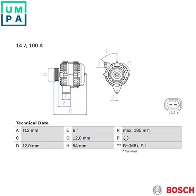 ALTERNATOR 0 986 083 450 FOR VAUXHALL ZAFIRA/Mk/III ASTRA/VI INSIGNIA  OPEL - Image 1 of 4