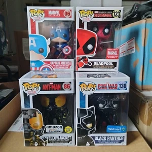 Funko Pop Marvel Lot Deadpool #123, America #06, Yellowjacket #86 Panther #130 - Bild 1 von 9